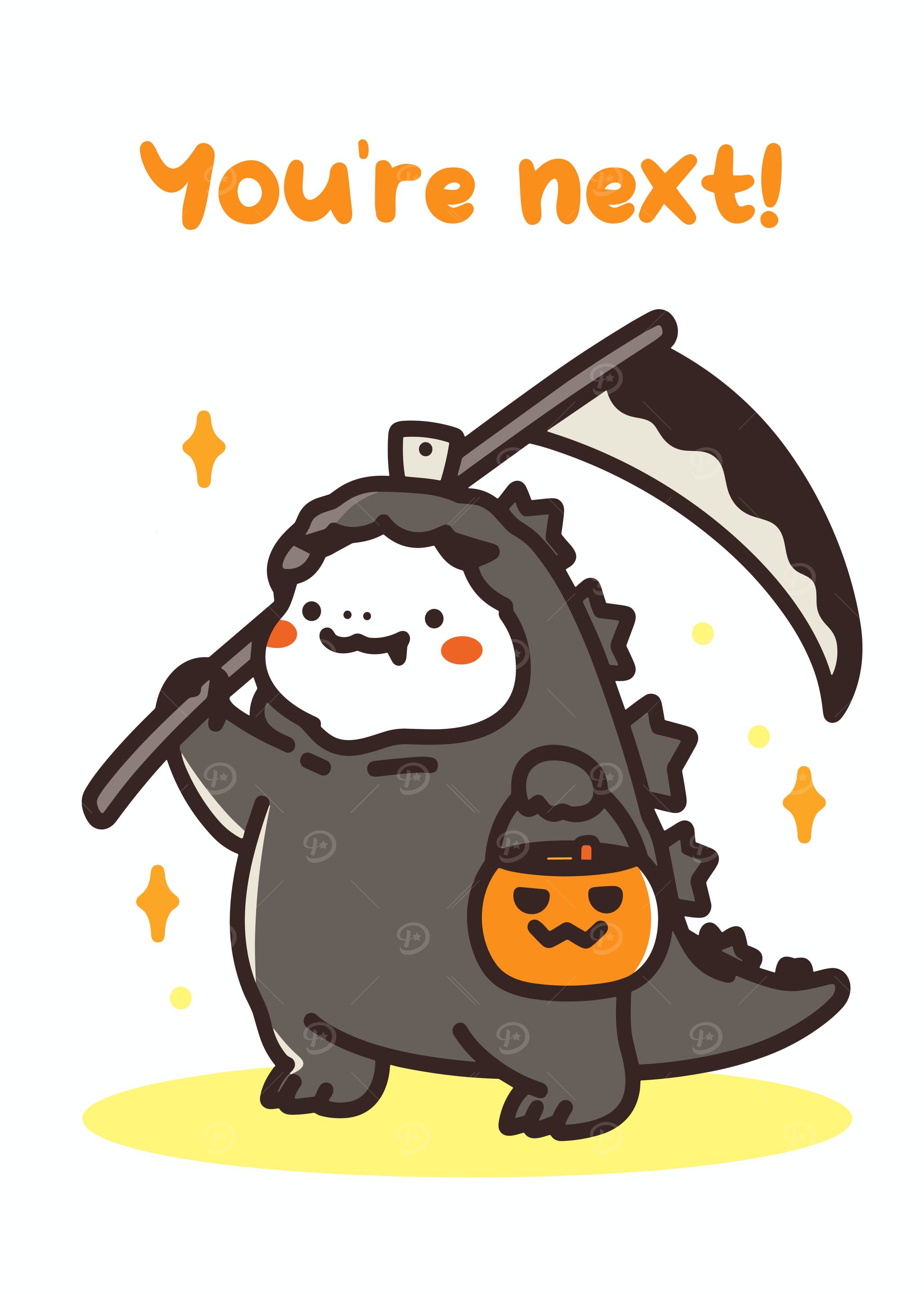 Cartoon Godzilla Grim Reaper Halloween