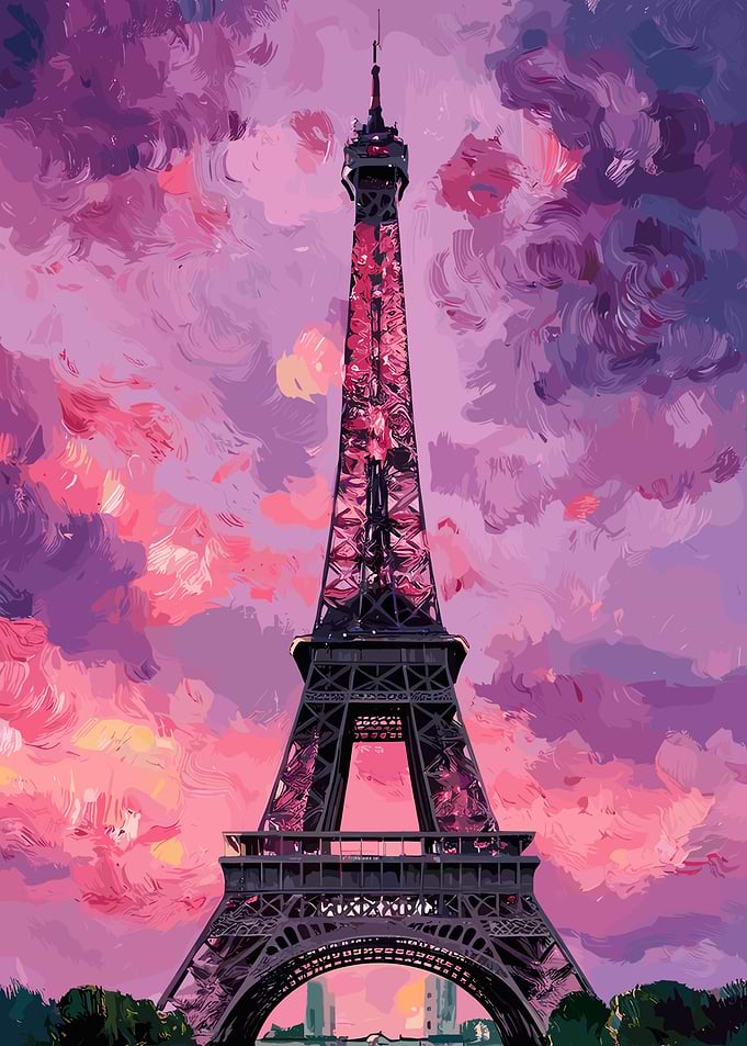Eiffel Tower Painting with Pink Sky