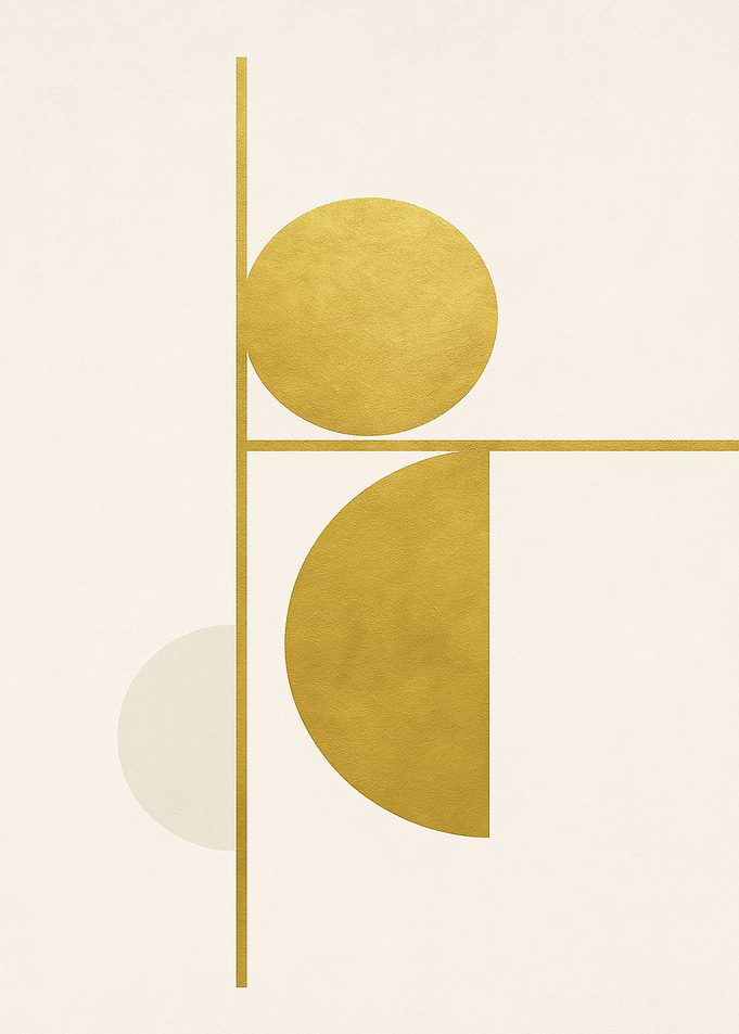 Abstract Gold Geometric Shapes on Beige