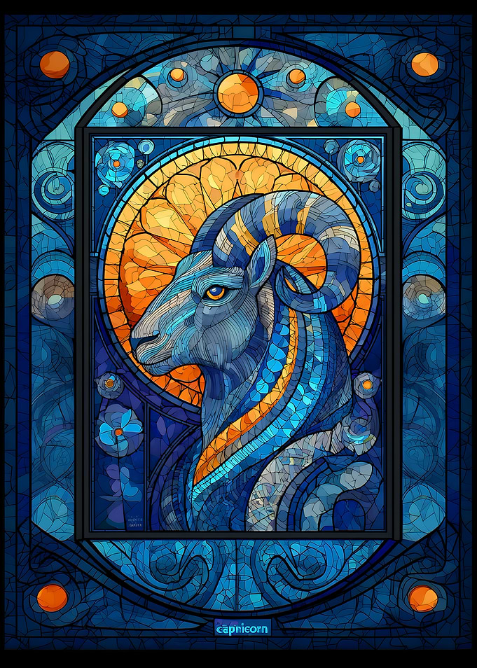 Capricorn Zodiac Sign Stained Glass Art