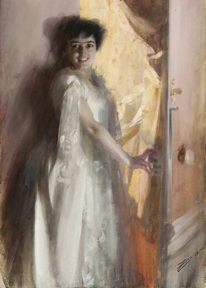 Woman in White Dress by Doorway