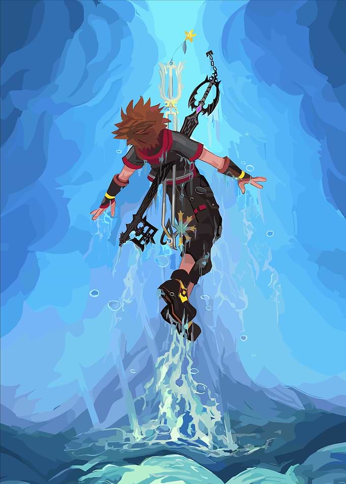 Sora in Water with Keyblades