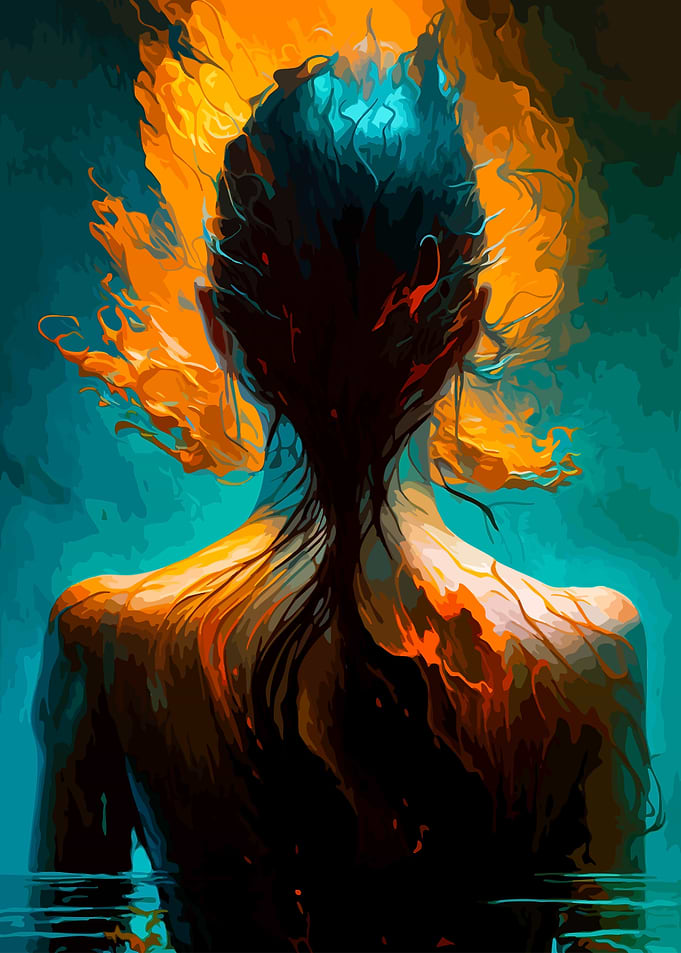 Abstract Woman with Fiery Hair