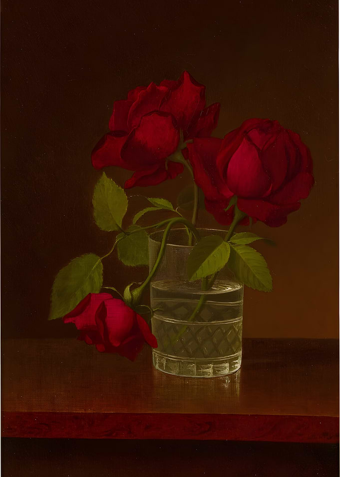 Red Roses in Glass Still Life