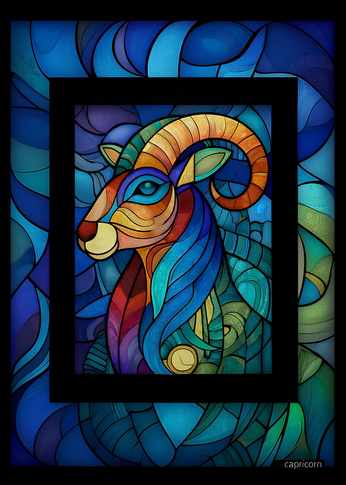 Capricorn Zodiac Sign Stained Glass Art