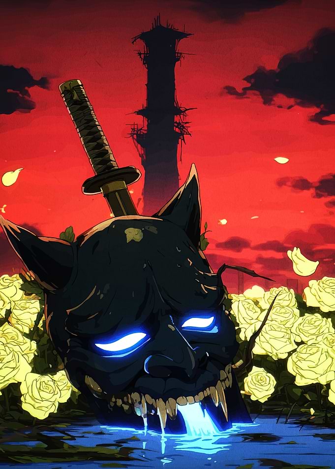 Demon Mask with Sword and Roses