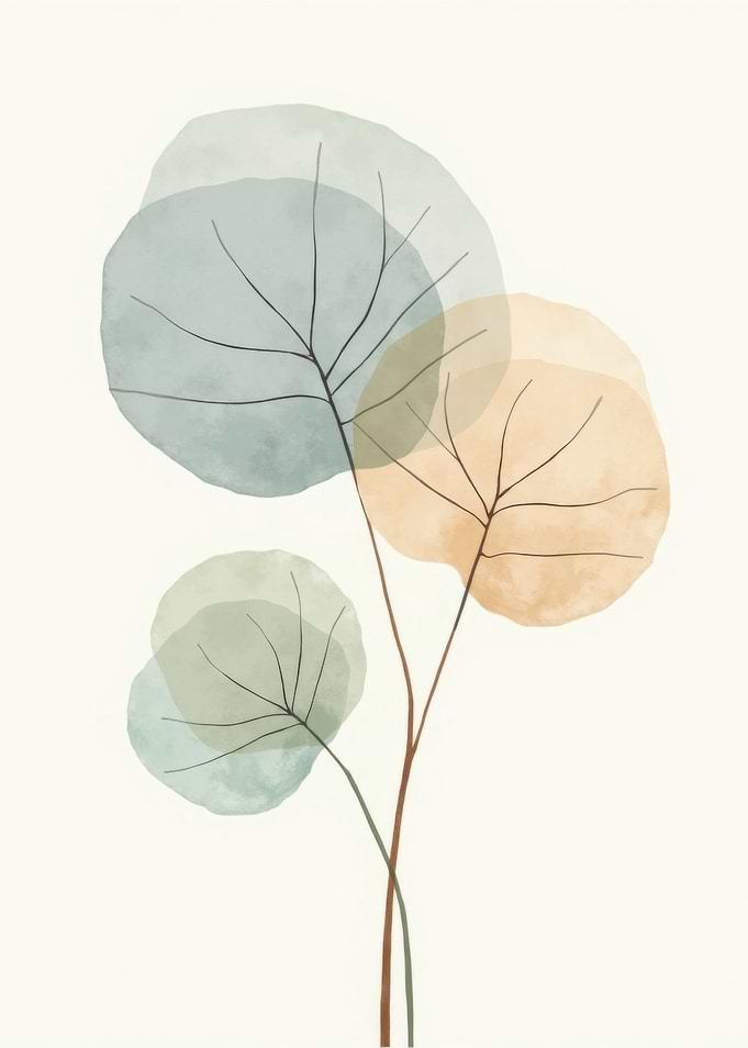 Abstract Watercolor Leaves on White Background