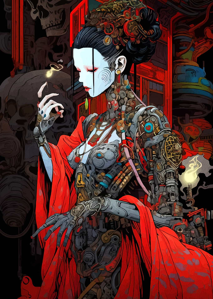 Cyberpunk Geisha with Mechanical Body