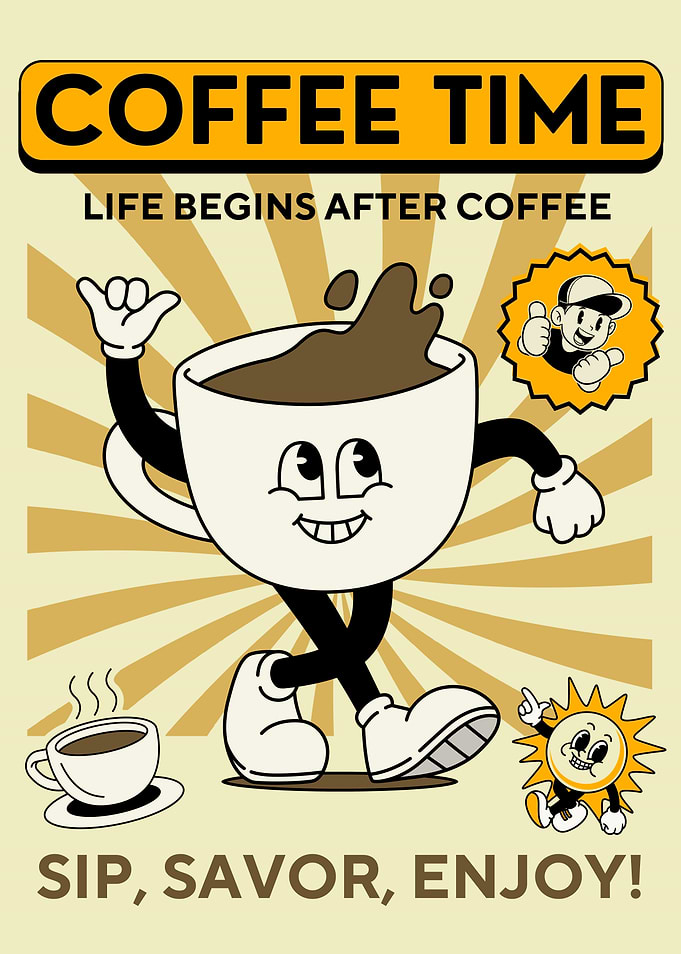 Coffee Time Retro Cartoon Poster