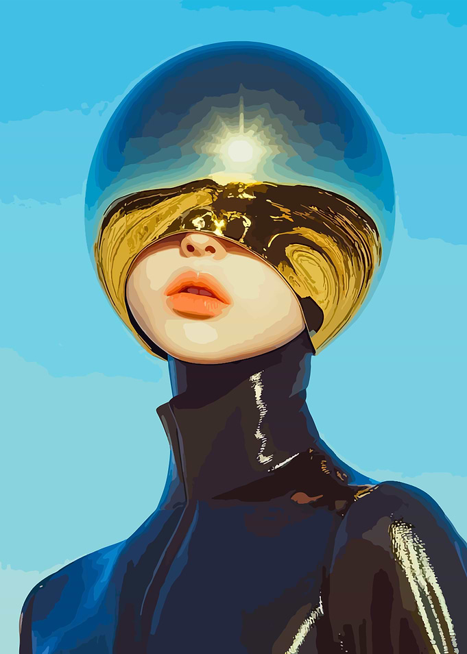 Futuristic Portrait with Helmet and Suit