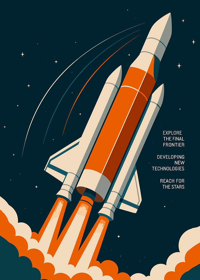 Retro Space Rocket Launch Illustration