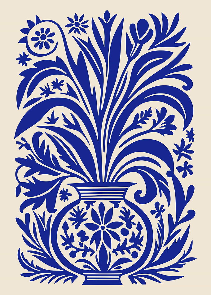Blue Floral Vase Illustration