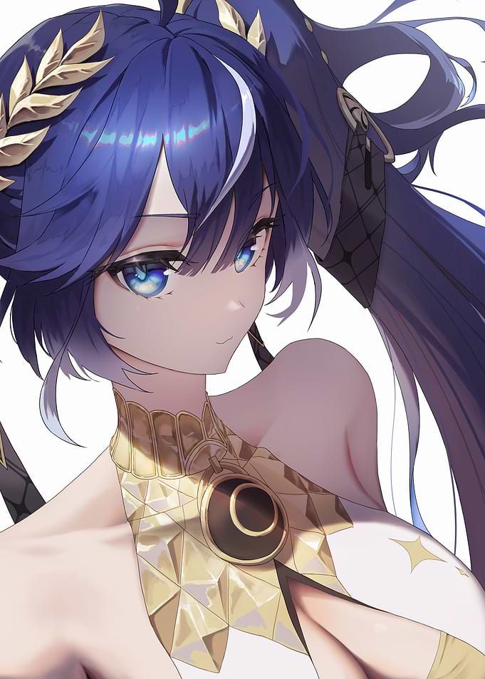 Anime Girl with Blue Hair and Gold