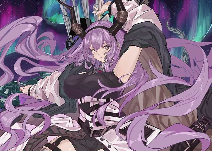Anime Girl with Horns and Lavender Hair