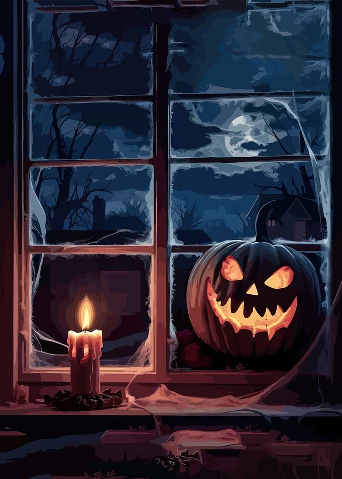 Halloween Night Window Scene
