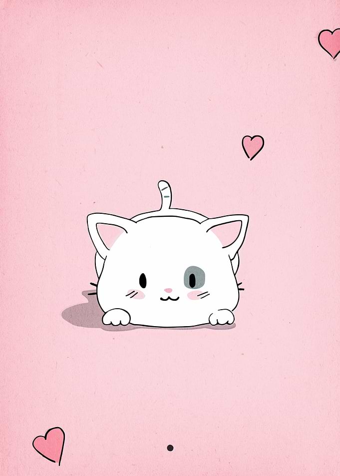 Cute White Cat with Hearts