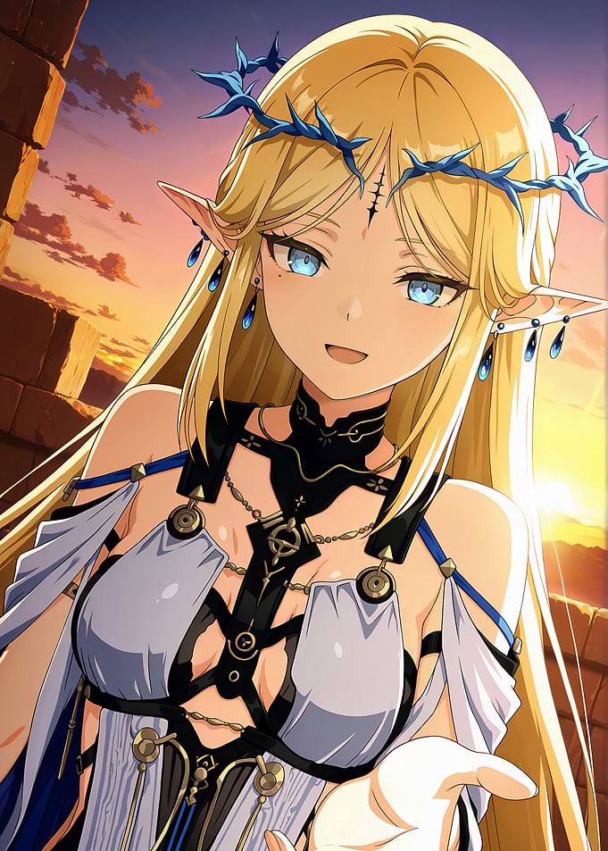 Anime Elf with Blue Crown
