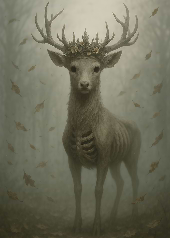 Crowned Skeleton Deer in Enchanted Woods
