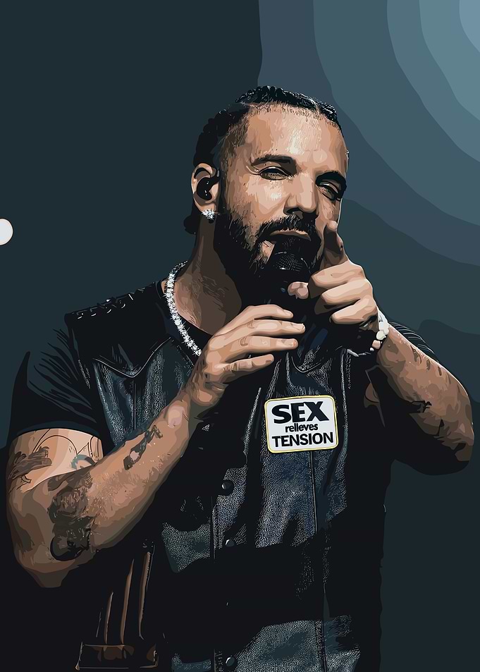 Drake Illustration with 'Sex Relieves Tension' Patch