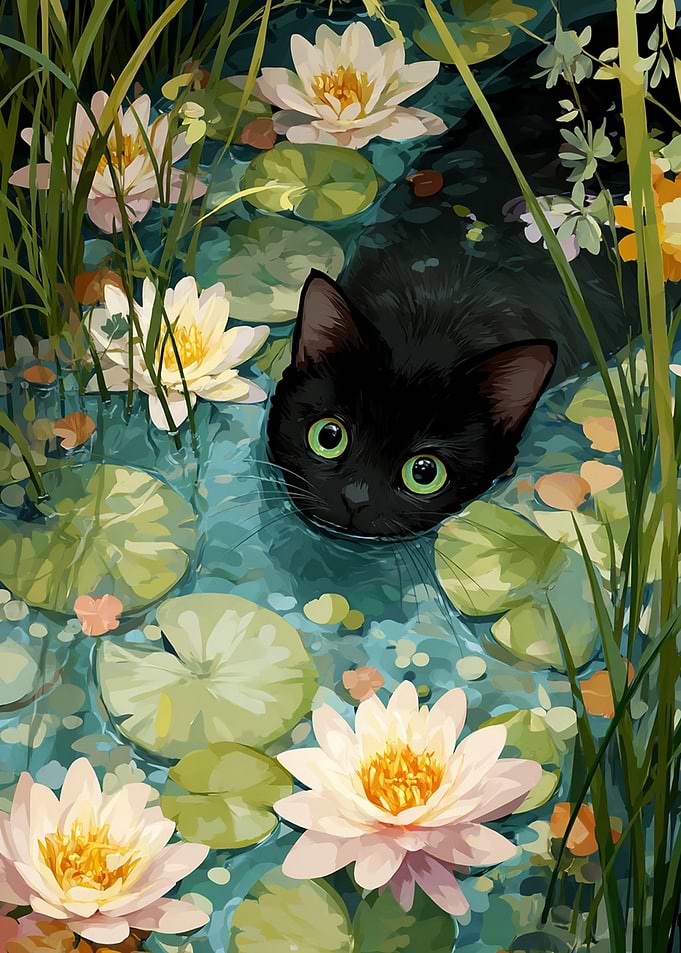 Midnight Prowler in the Lily Pond