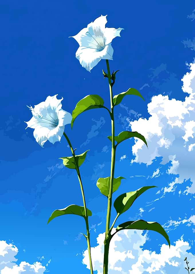 White Flowers Against a Blue Sky