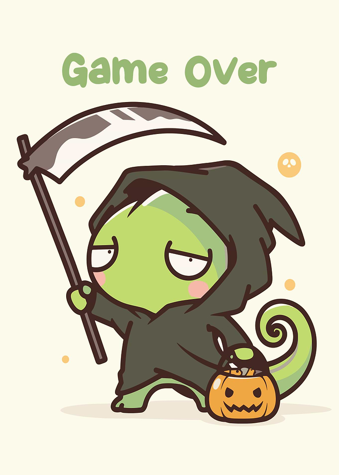 Cute Grim Reaper Chameleon Game Over