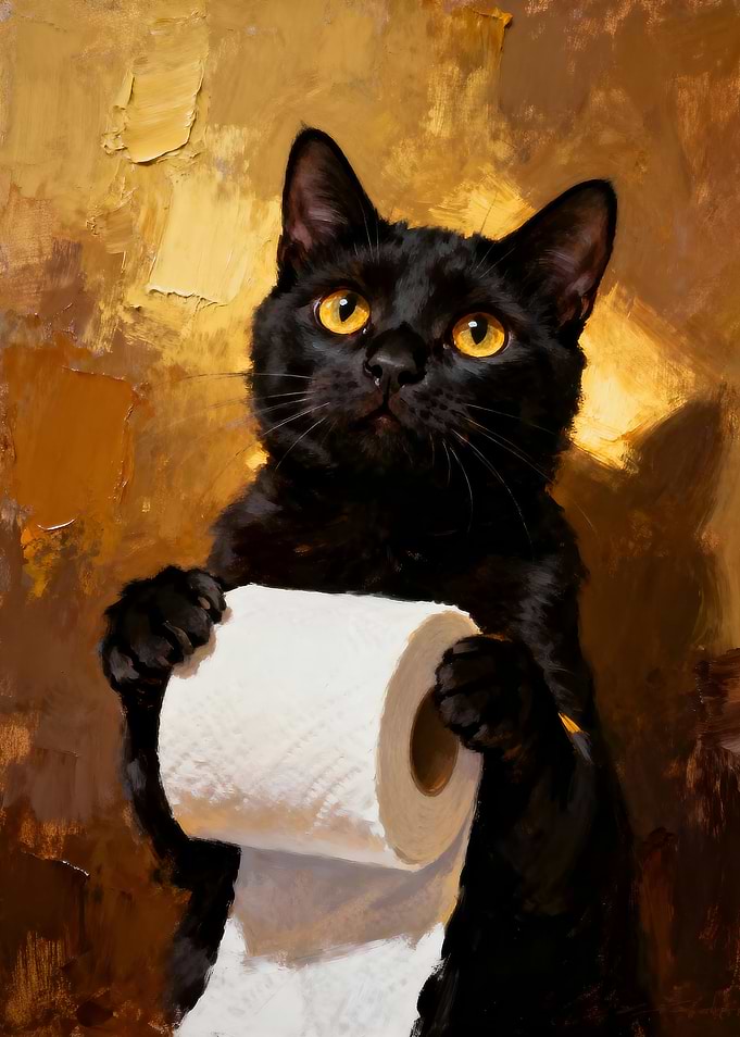 Black Cat with Toilet Paper