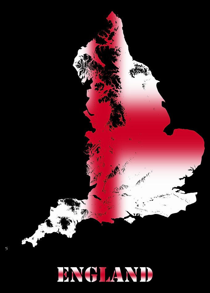 England Topographic Contour Relief Map blending terrain features into its emblematic colorful flag