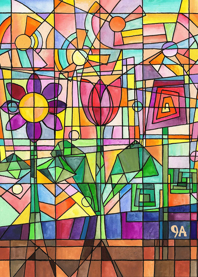 Abstract Floral Stained Glass Art - Bright And Sunny Flower Day