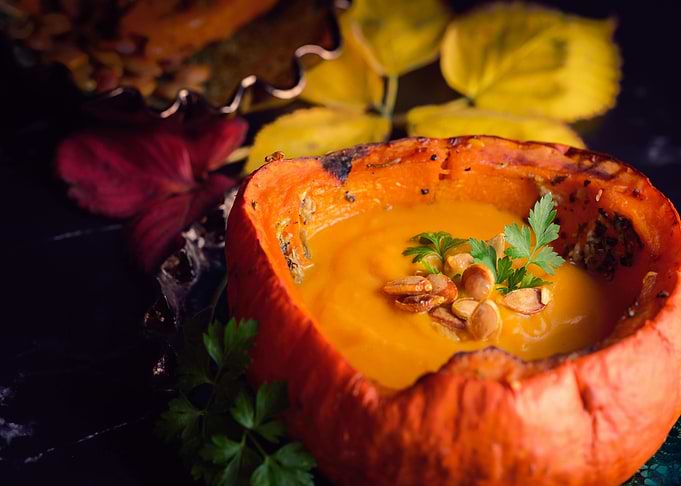 Pumpkin Soup in a Pumpkin Bowl