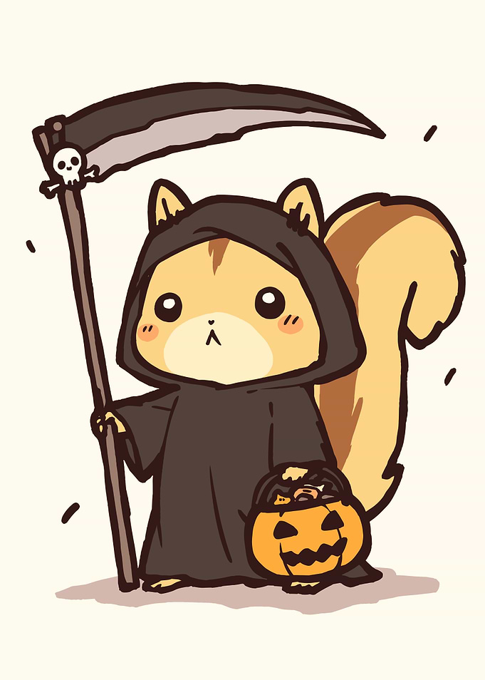 Cute Squirrel Grim Reaper Halloween Cartoon