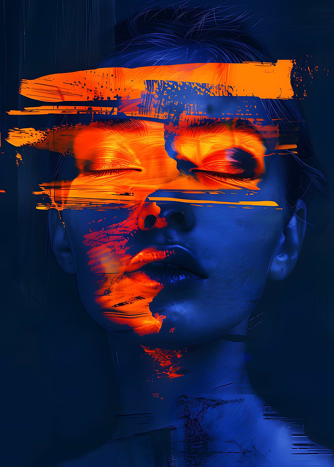 Abstract Portrait with Orange and Blue