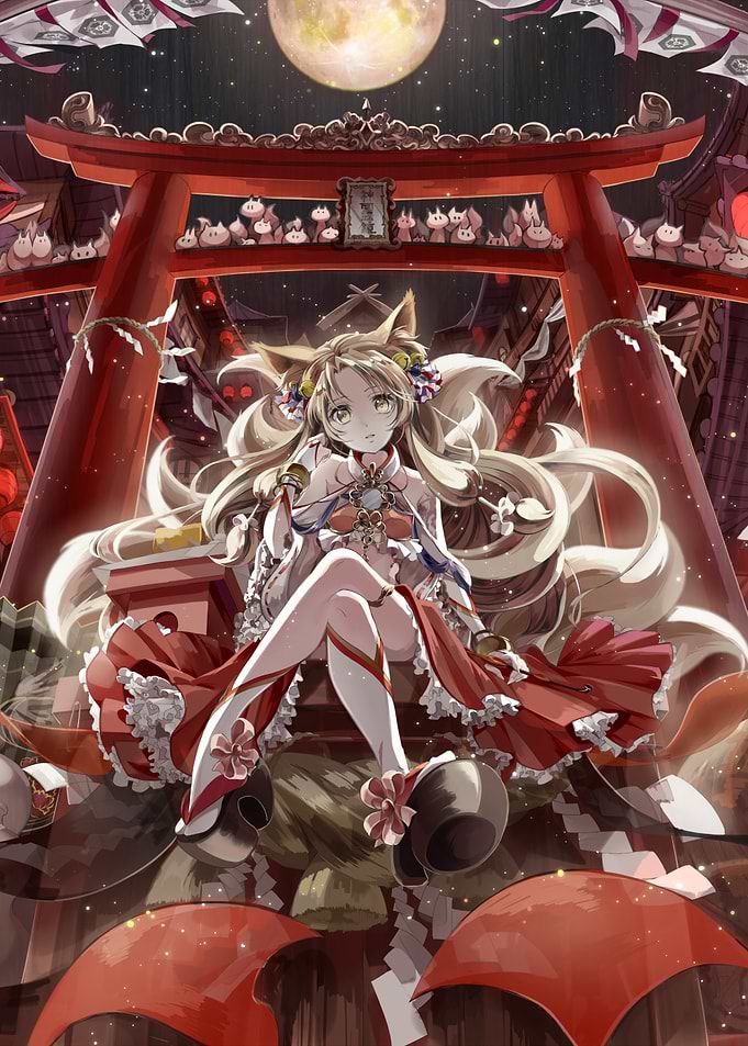 Anime Girl with Fox Ears and Tails
