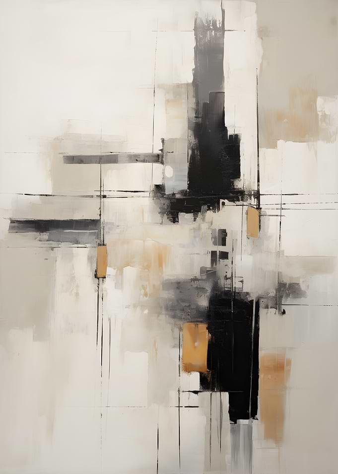 Abstract Painting with Black and Beige