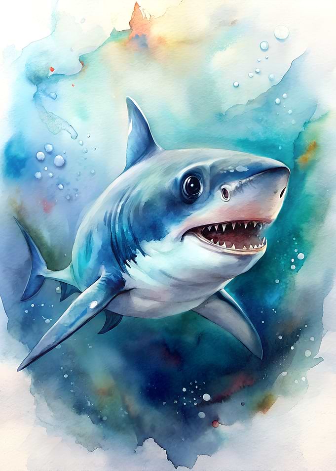Watercolor Baby Shark Illustration