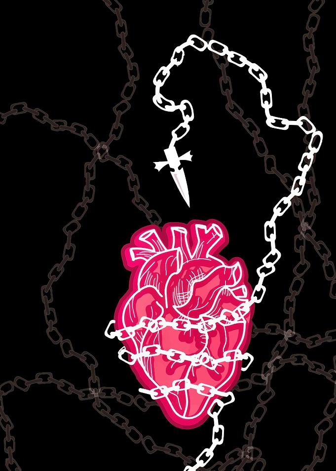 X Chained Heart with Dagger