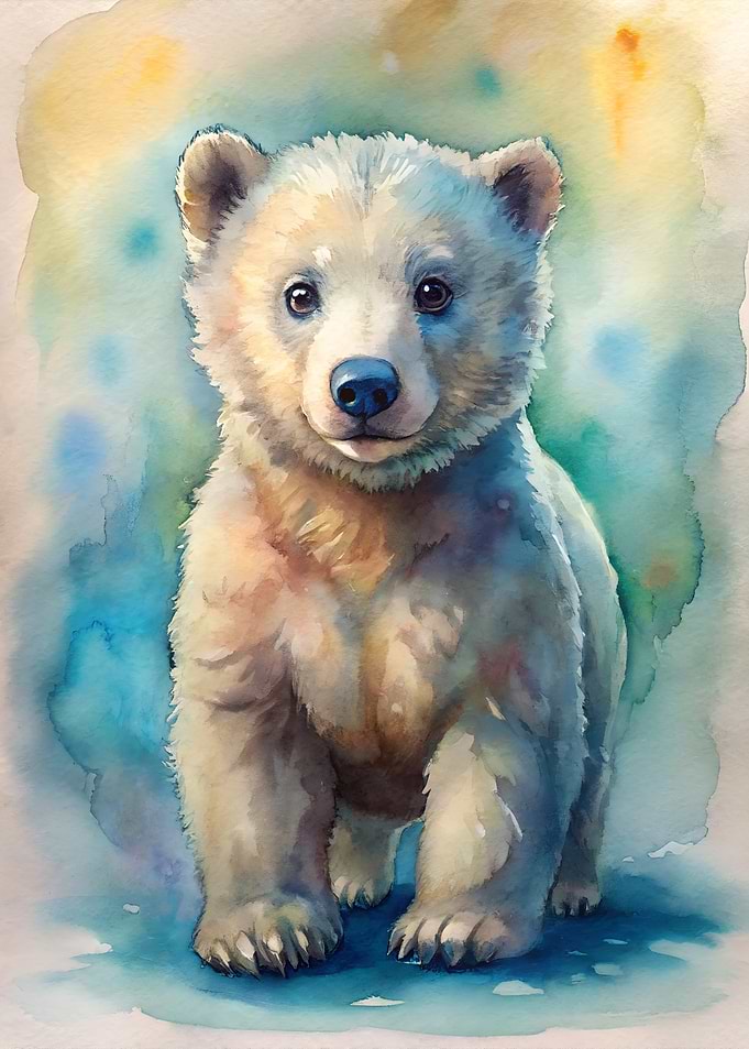 Watercolor Painting of a Cute Bear Cub