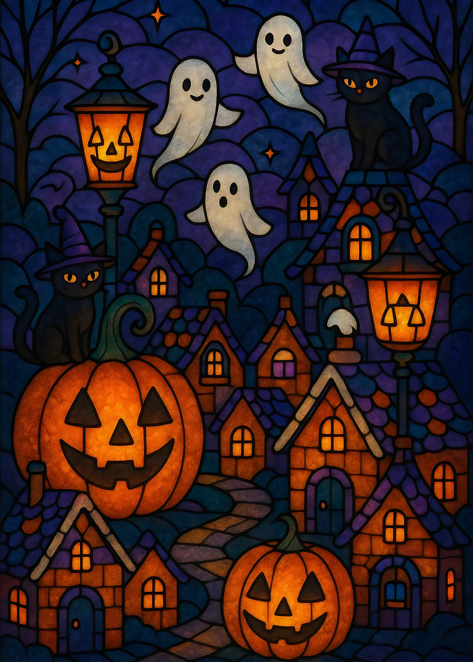 Halloween Stained Glass Village