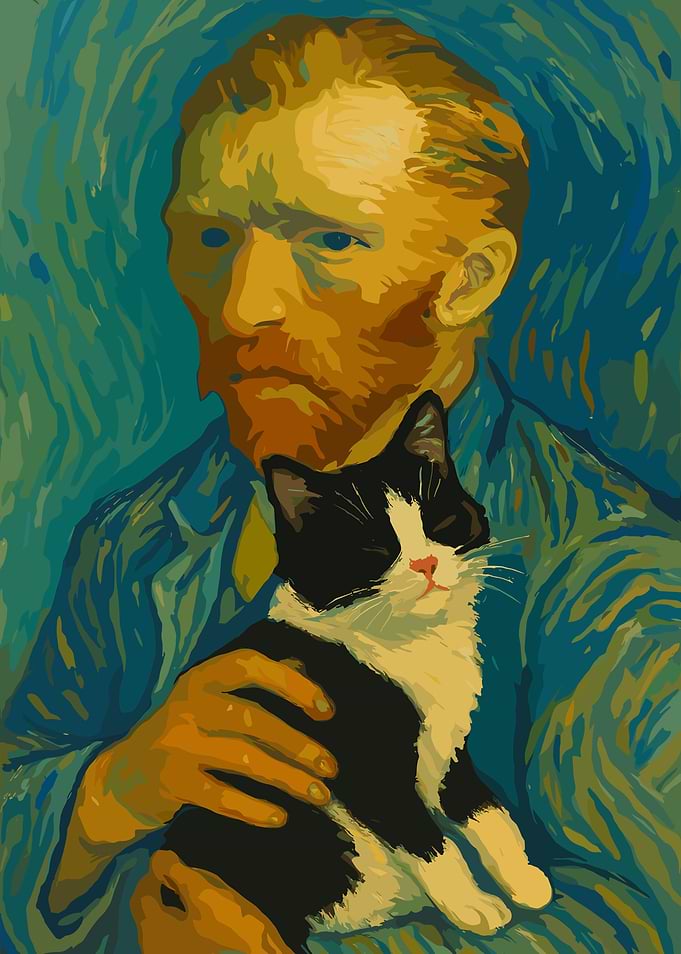 Van Gogh Style Portrait with Cat