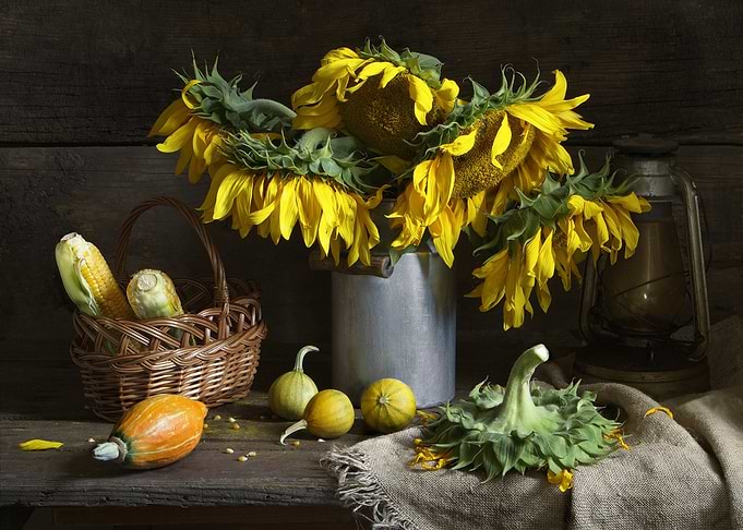 Autumn Still Life with Sunflowers