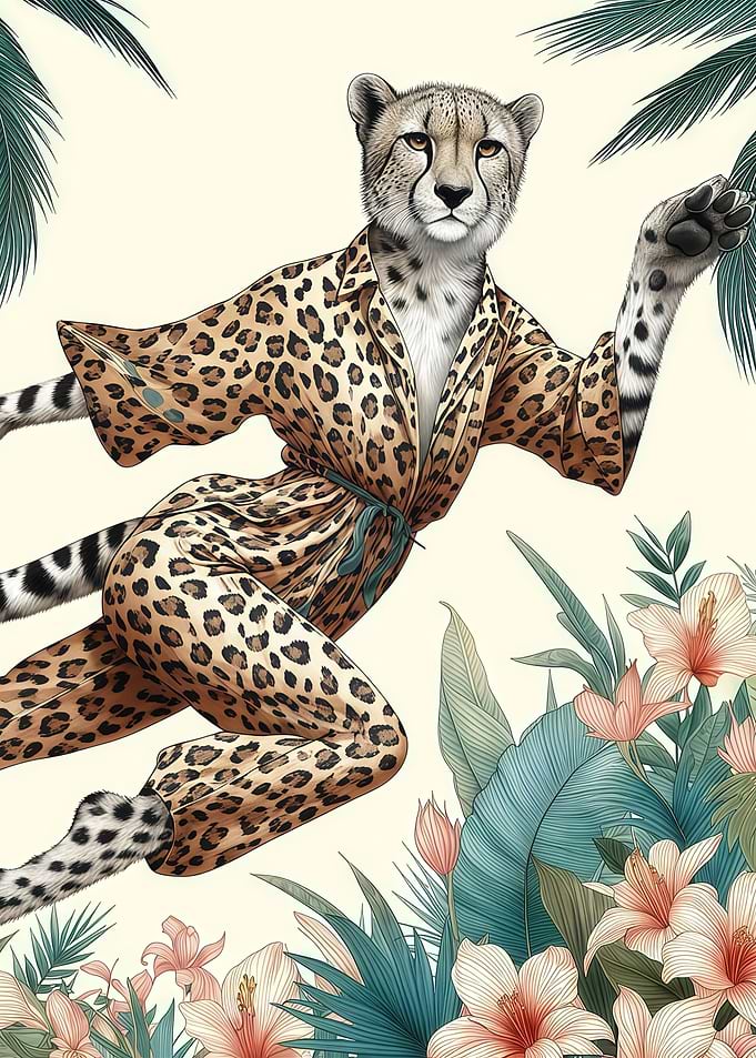 Anthropomorphic Cheetah in Pyjamas Funny
