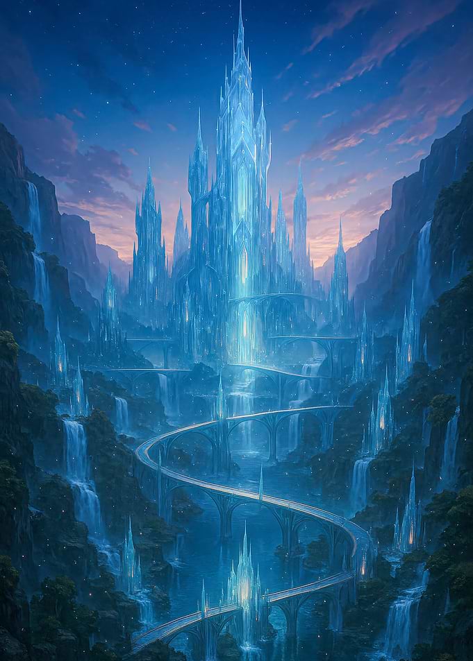 Crystal Castle in Mountainous Landscape