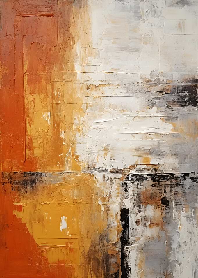 Abstract Painting with Orange and White