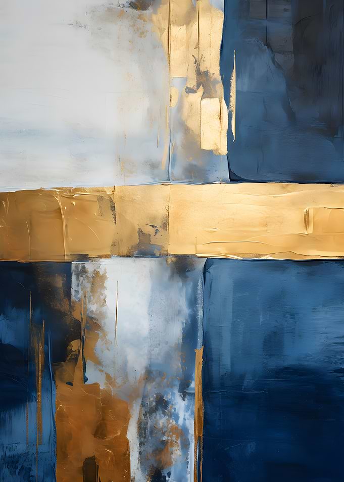 Abstract Blue and Gold Painting