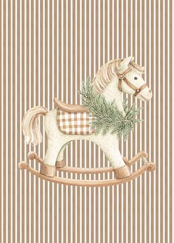 Watercolor Rocking Horse with Christmas Wreath