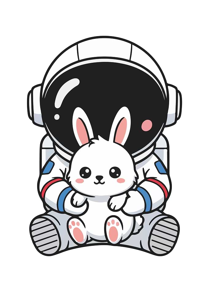 Astronaut with Bunny Cartoon Illustration