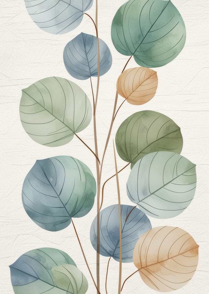 Watercolor Eucalyptus Leaves on Beige Background