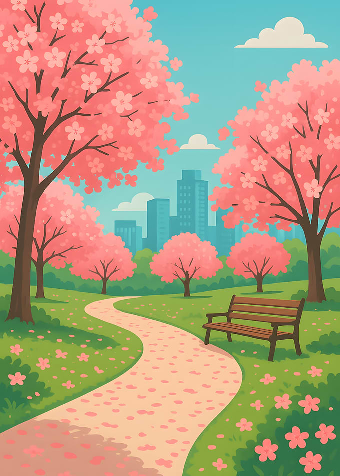 Cherry Blossom Park Illustration