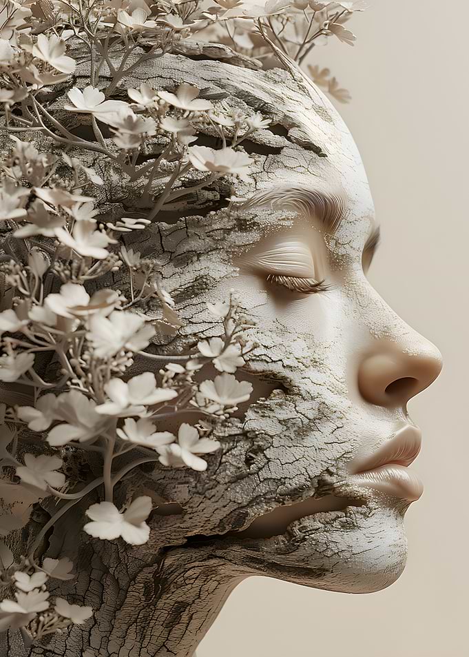 Woman with Bark and Flowers