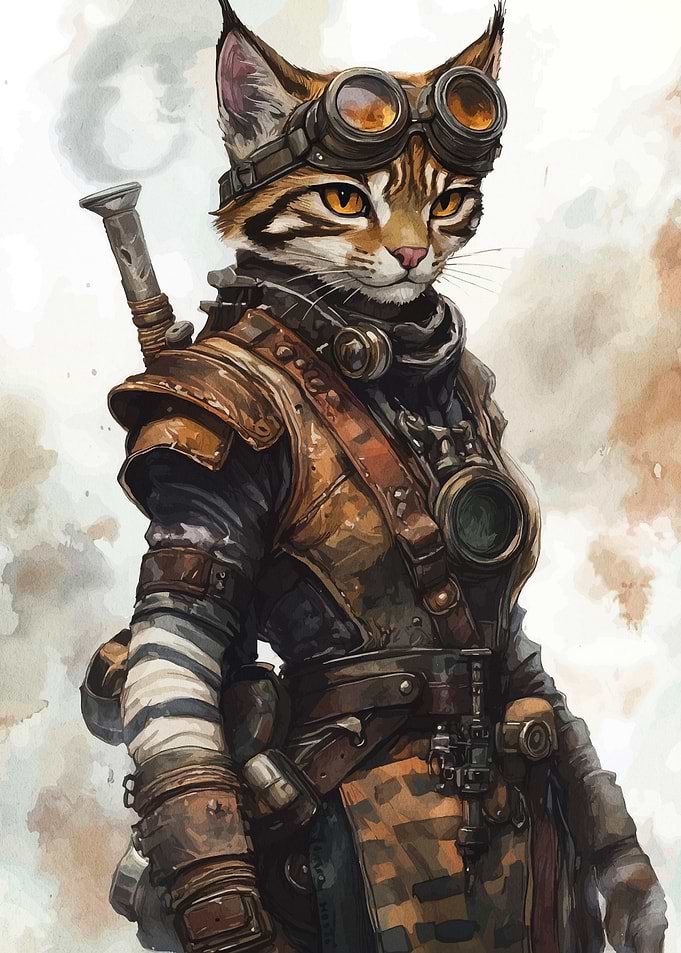 Steampunk Cat Warrior Illustration